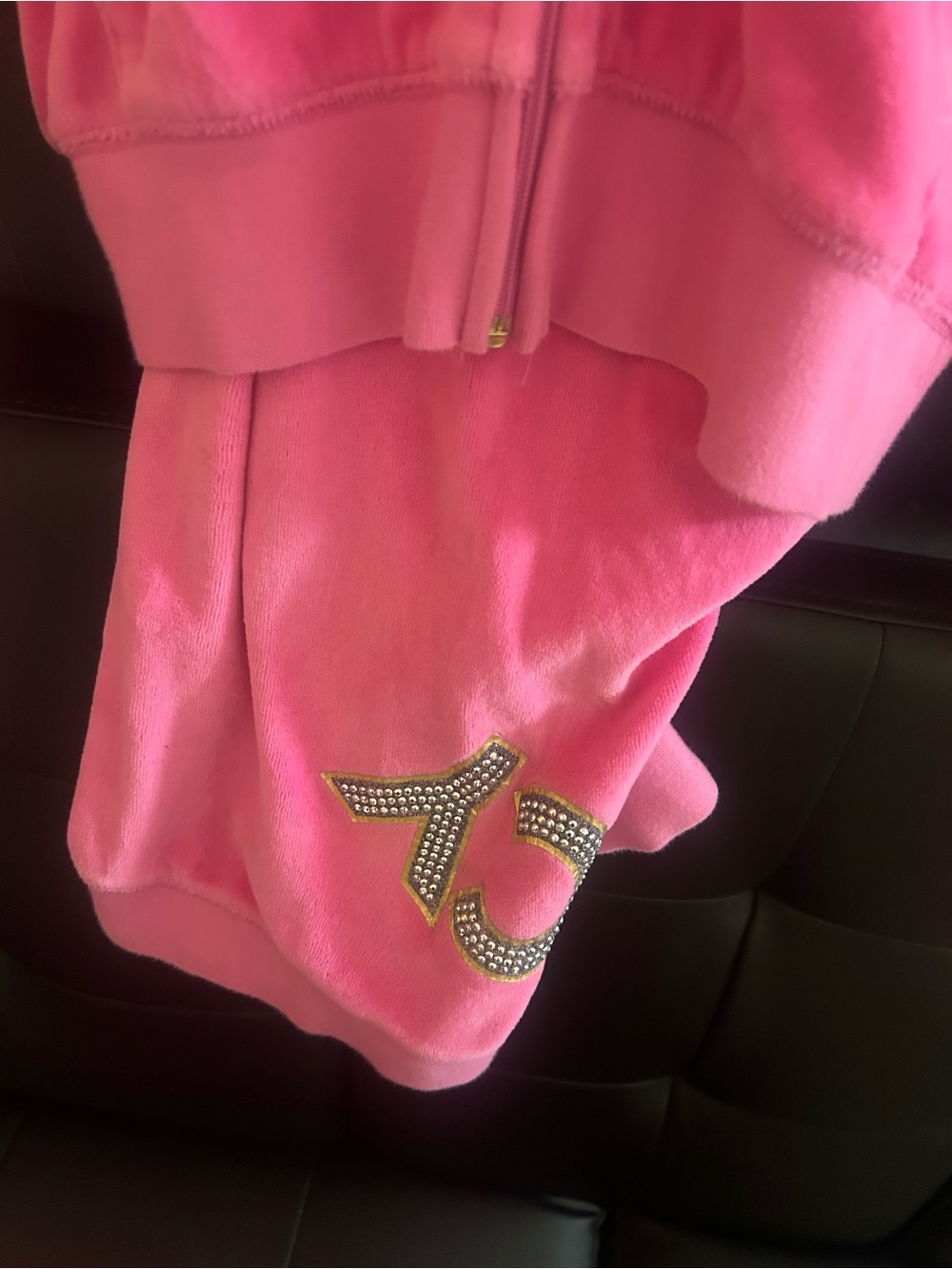Juicy Couture Pink Velour Hoodie with Gold Zipper - Picture 3 of 5